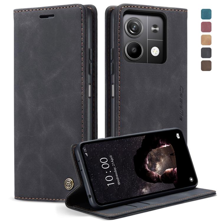 Black leather flip phone case with card slot and kickstand view cover.