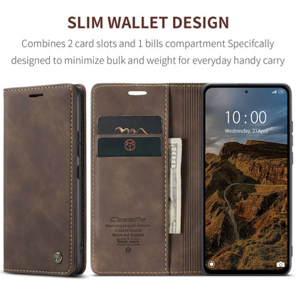 Brown leather wallet phone case with card slots and horizontal flip, shown open
