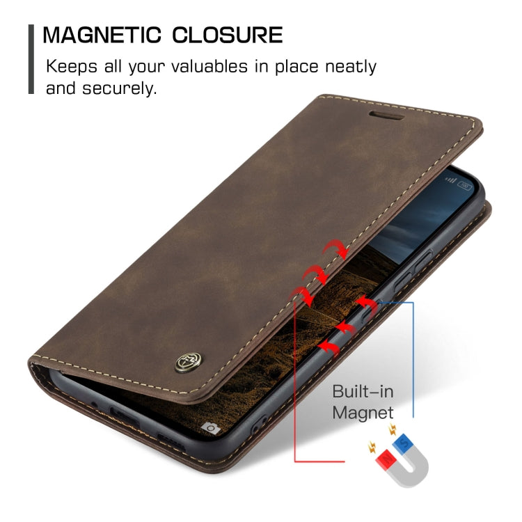 Brown leather horizontal flip phone case with magnetic closure and wallet cover