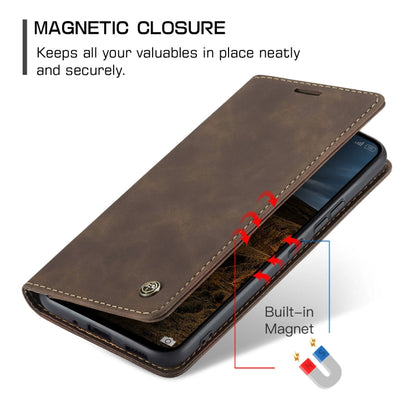 Brown leather horizontal flip phone case with magnetic closure and wallet cover