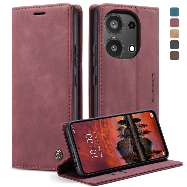 Wine red leather phone case with horizontal flip and card slot wallet interior