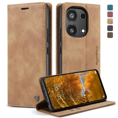 Beige-brown leather phone case with horizontal flip and kickstand support