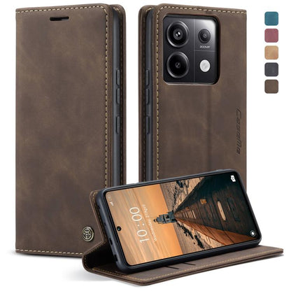 Brown leather horizontal flip phone case with stand and card slots
