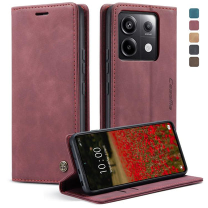 Wine red leather horizontal flip phone case with stand and card slots