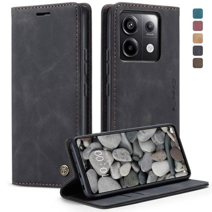 Black leather horizontal flip phone case with stand and card slots