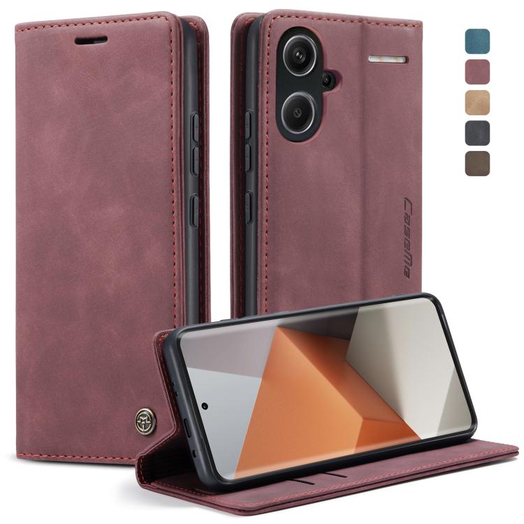 Rose wine leather flip phone case with card slot and kickstand view cover.