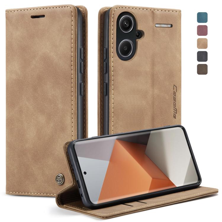 Beige leather flip phone case with card slot and kickstand view cover.