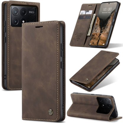 Coffee brown leather flip phone case with kickstand and stitched edges