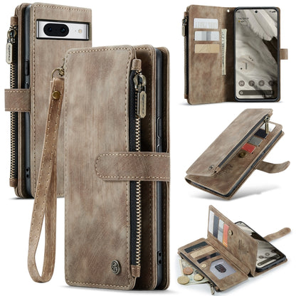Brown leather multifunction phone case with card slots, zipper compartment, and wrist strap