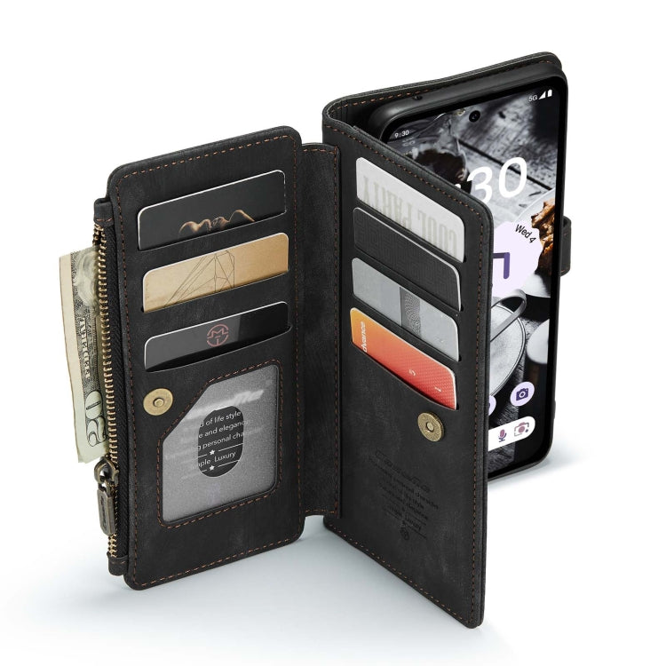 Black leather phone wallet case with front card slots and side zipper compartment