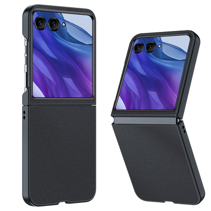 Black slim leather flip phone case with camera cutouts, hinged cover design