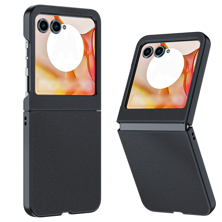 Ultra-thin black leather folding phone case with orange accents and textured cover.