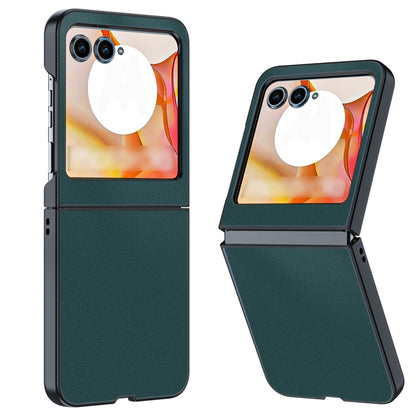 Green slim leather flip phone case with camera cutouts, hinged cover design