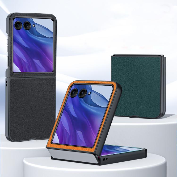 Ultra-thin leather folding phone cases in black, orange, and green with flip cover.