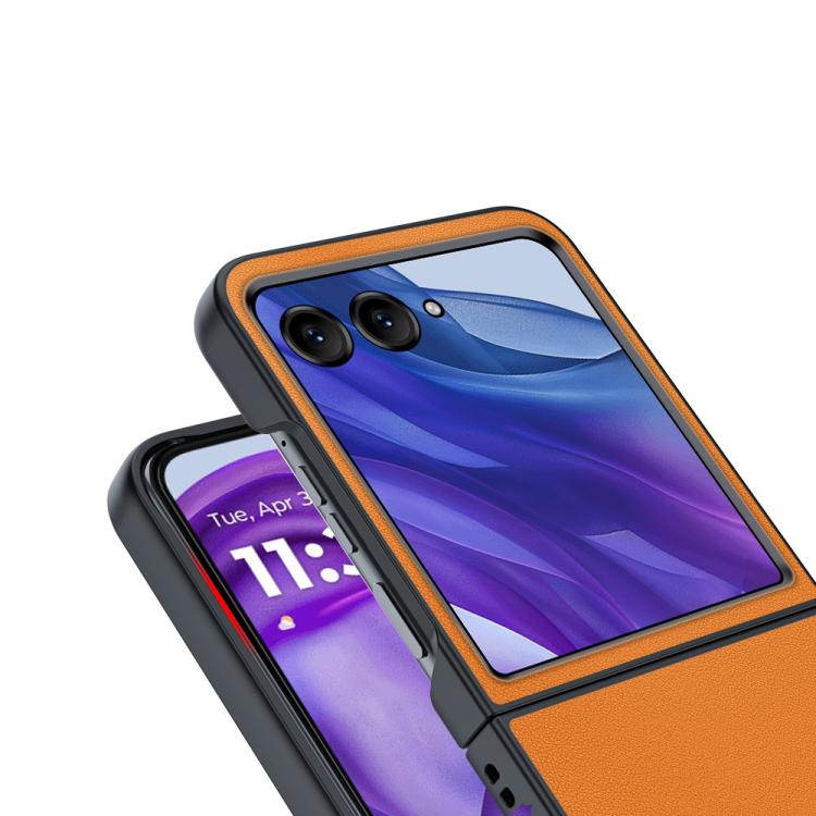 Ultra-thin orange-trim leather folding phone case with textured flip cover.