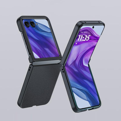 Ultra-thin black leather folding phone case with textured finish and flip cover.