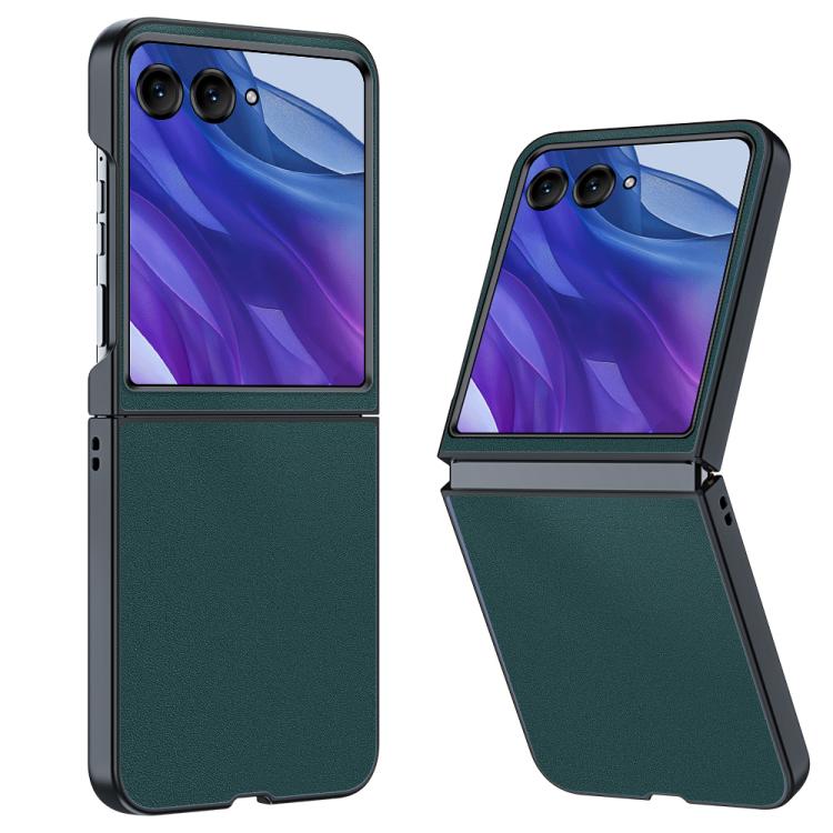 Ultra-thin green leather folding phone case with textured finish and flip cover.