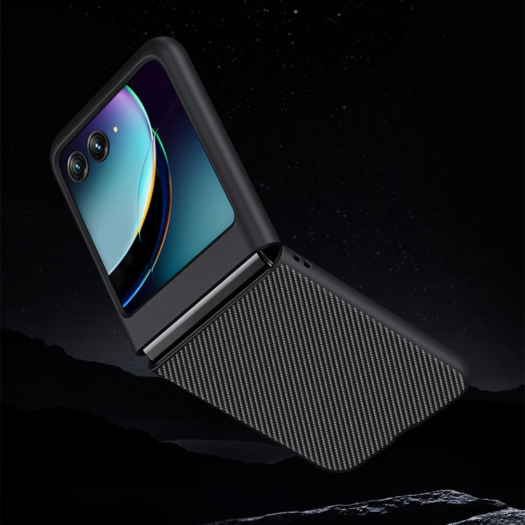 Black leather phone case with textured back, protective flap cover, camera cutouts