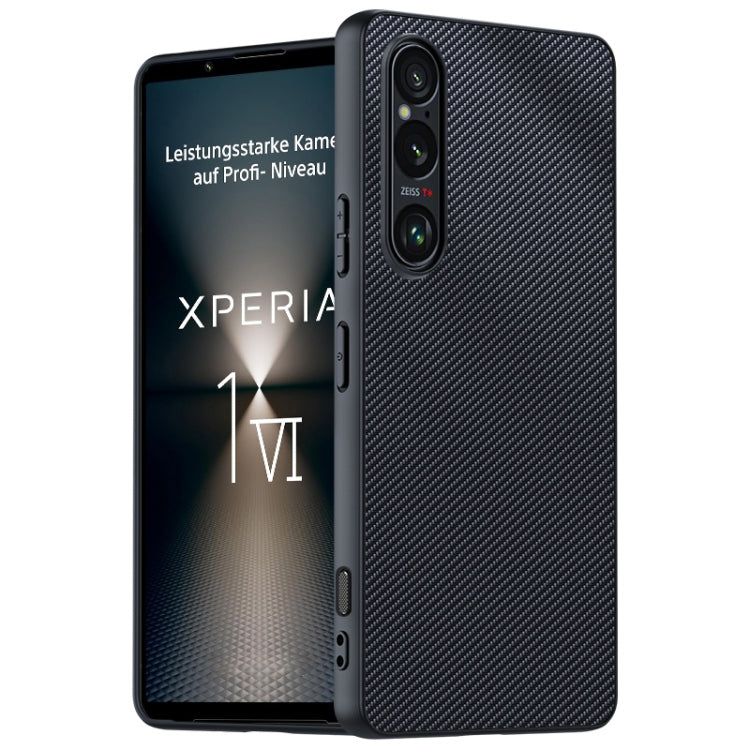 Black carbon fiber texture phone case with camera cutout and side button openings