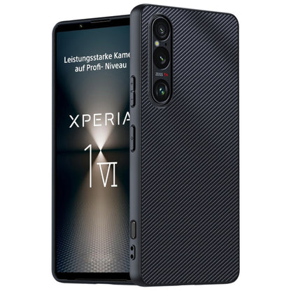 Black carbon fiber texture phone case with camera cutout and side button openings