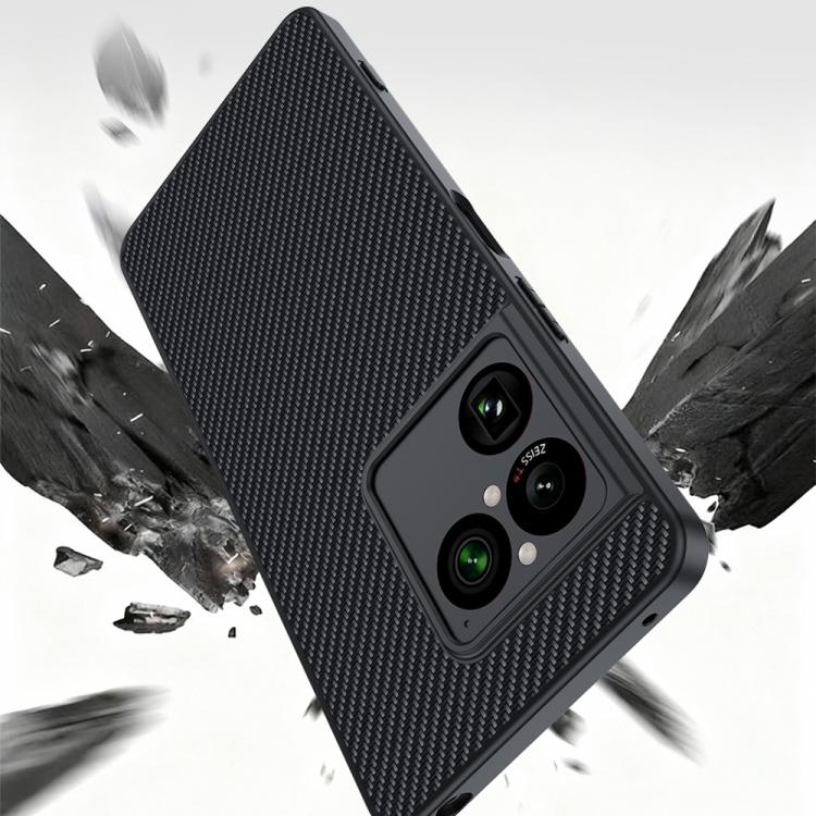 Black carbon-fiber texture phone case with camera cutouts and rugged look