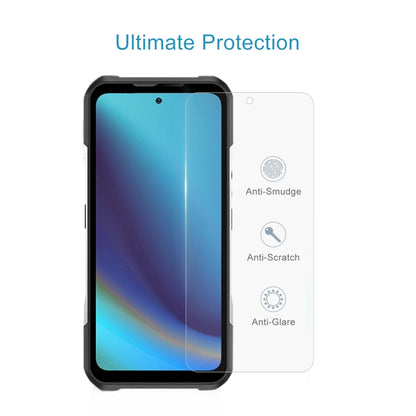 Tempered glass screen protector film covering smartphone screen with smooth top layer
