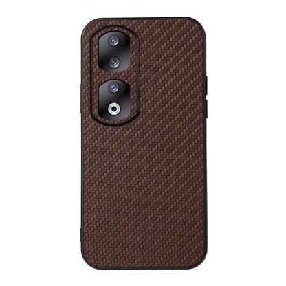 Shockproof phone case with carbon fiber texture, brown, dual camera cutouts