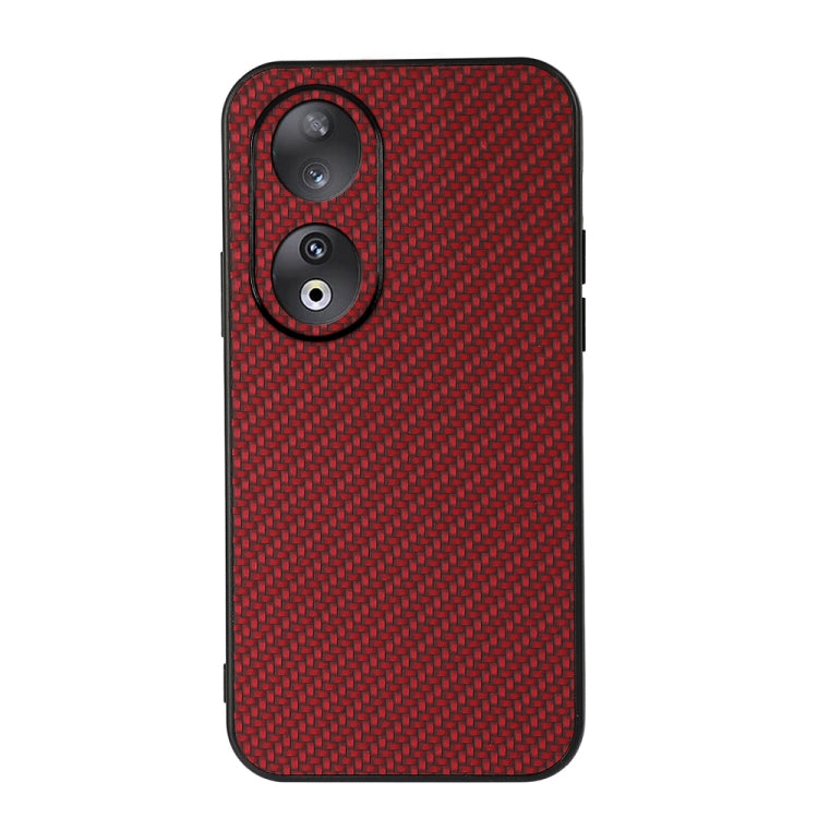 Shockproof phone case with carbon fiber texture, red, dual camera cutouts