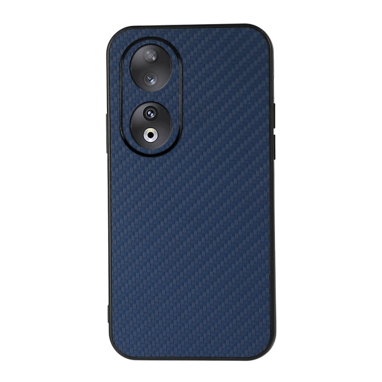 Shockproof phone case with carbon fiber texture, blue, dual camera cutouts