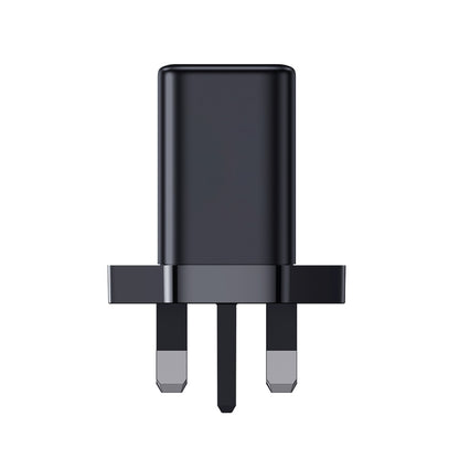 Black two-pin UK plug adapter with compact charger body