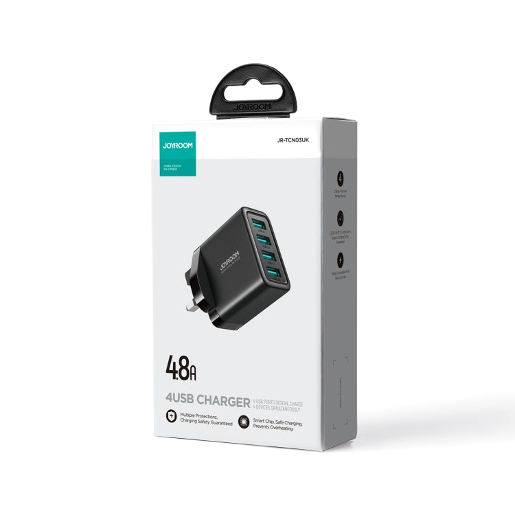 JOYROOM 4 USB charger retail box with charger pictured
