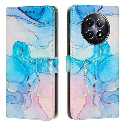 Blue marble leather phone case with folio wallet and camera lens cutout
