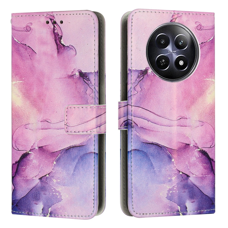 Pink purple marble leather wallet phone case with side strap and camera cutout