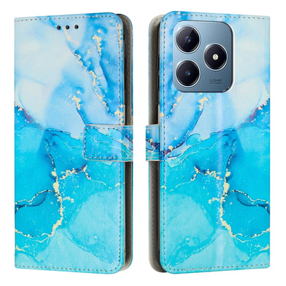 Blue green marble leather wallet phone case with side strap and dual camera cutout