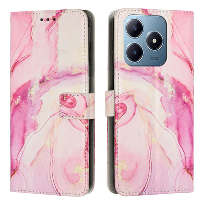Light pink marble leather wallet phone case with side strap, card slot, camera cutout
