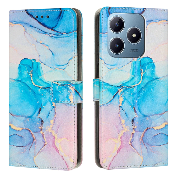 Blue purple marble leather wallet phone case with side strap and camera cutout
