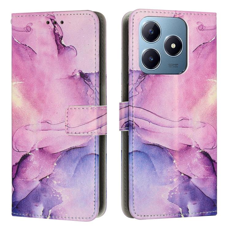 Pink purple marble leather wallet phone case with side strap and camera cutout