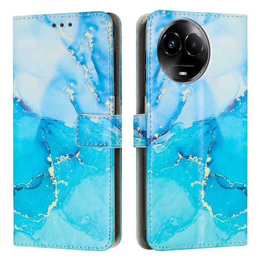Blue marble leather wallet phone case with magnetic flap and camera cutout