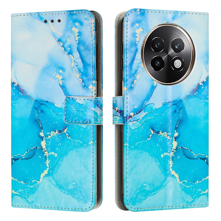 Blue marble leather wallet phone case with side strap and round camera lens cutout