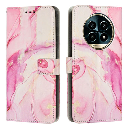 Marble pattern leather phone case in pink and white with fold wallet card holder.
