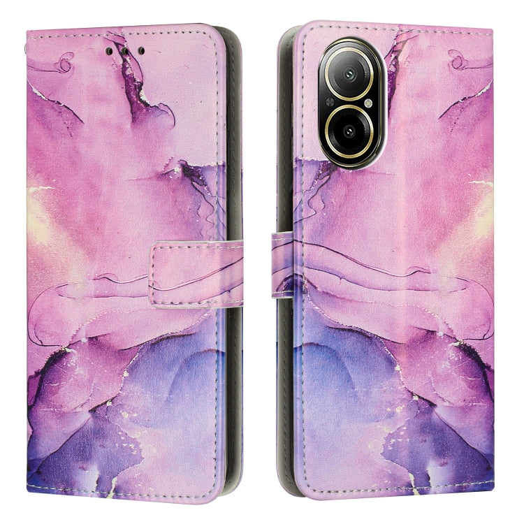 Pink-purple marble pattern leather flip phone case with card holder and camera cutouts