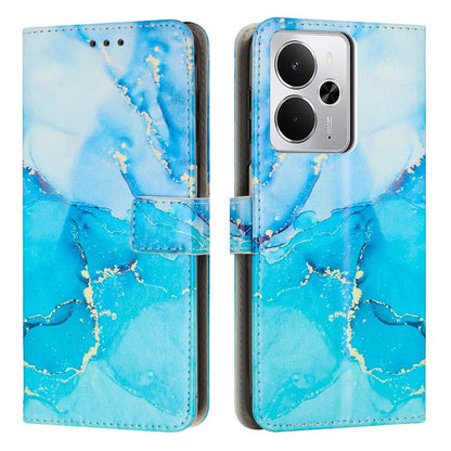 Blue marble leather phone case with folio wallet, card slot and camera cutout