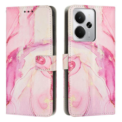 Pink marble leather phone case with folio wallet, card slot and camera cutout