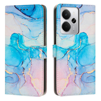 Blue marble leather phone case with folio wallet, card slot and camera cutout