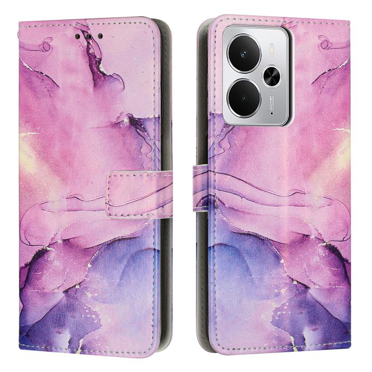 Pink-purple marble leather phone case with folio wallet and camera cutout