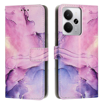Pink-purple marble leather phone case with folio wallet and camera cutout