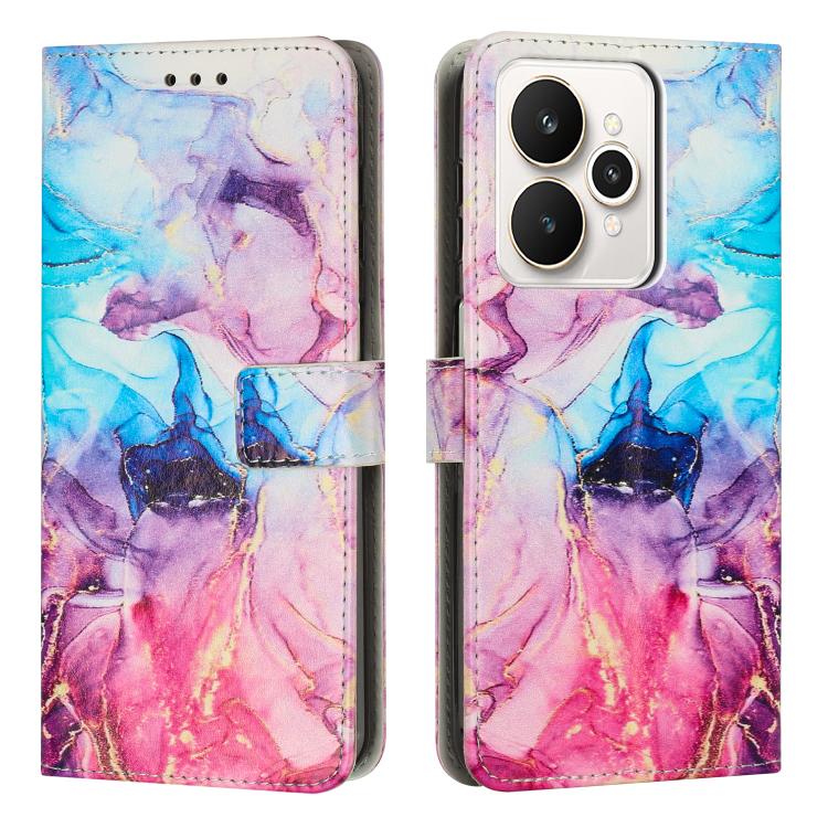 Marble pattern leather phone case, purple-pink marble design with folio flap