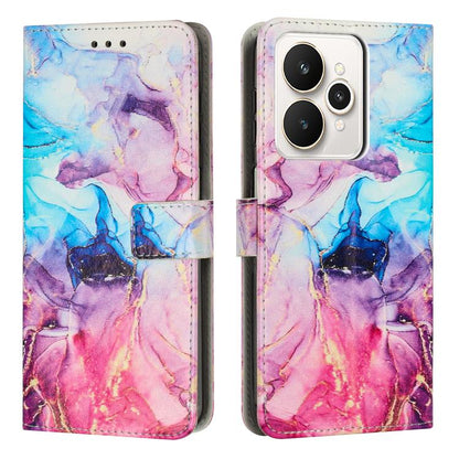 Marble pattern leather phone case, purple-pink marble design with folio flap