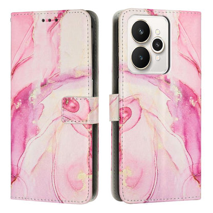 Marble pattern leather phone case, rose-pink marble with folio flap and card slot