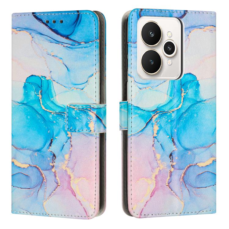 Marble pattern leather phone case, blue marble pattern with folio flap and camera opening